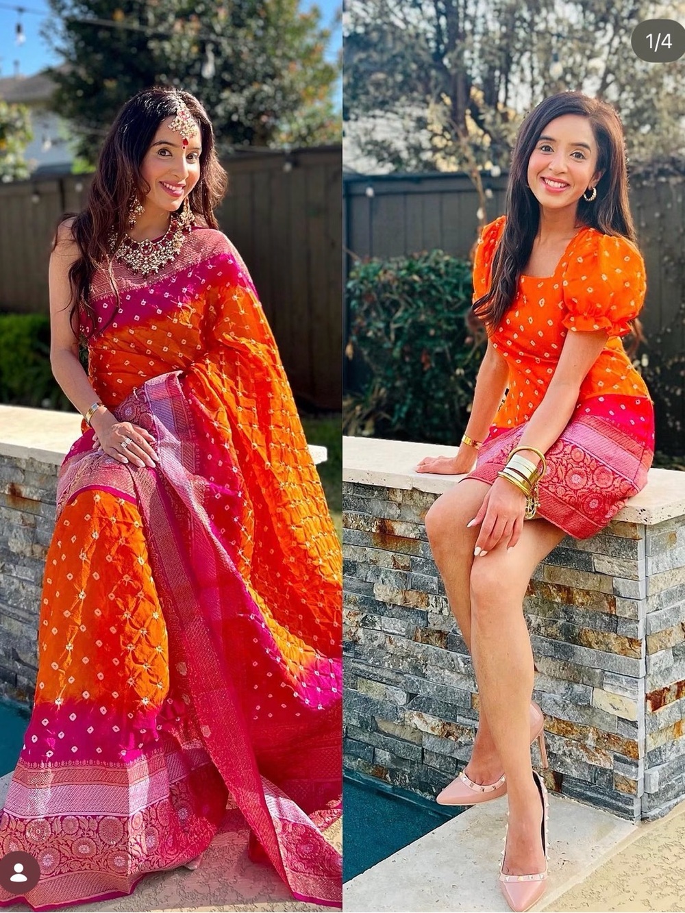 Vibrant Orange & Pink Ethnic Upcycled Dress